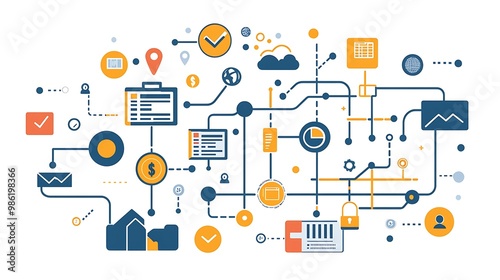 A business process flowchart, filled with icons, illustrates the steps to success with clarity.