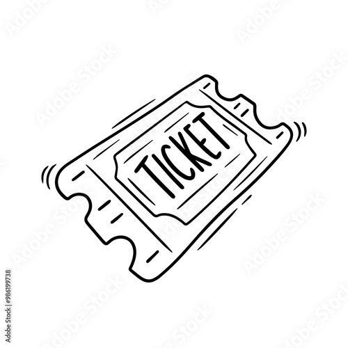 Hand drawn ticket doodle icon. Simple vector illustration, perfect for event designs, invitations, and digital or print projects. Isolated on a white background