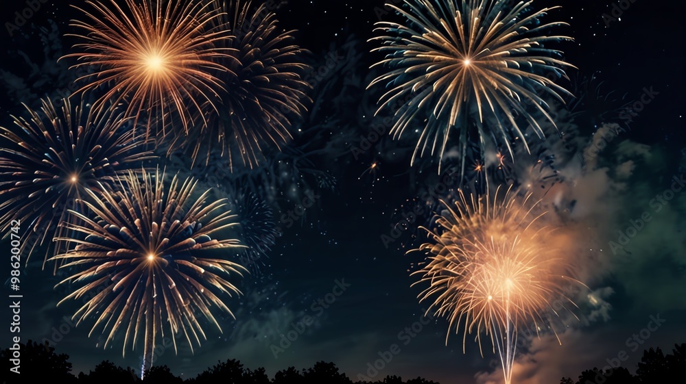 Fototapeta premium Colorful fireworks explode in