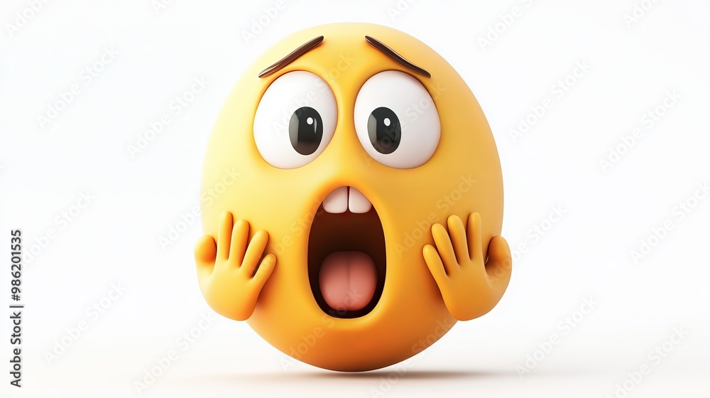 Fototapeta premium The emoji is surprised and scared, hiding part of its face with its hands.