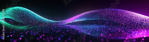 AI-driven continuous delivery represented by colorful, abstract waves of light and particles create a dynamic, digital landscape, showcasing a blend of turquoise, purple, and pink hues. photo