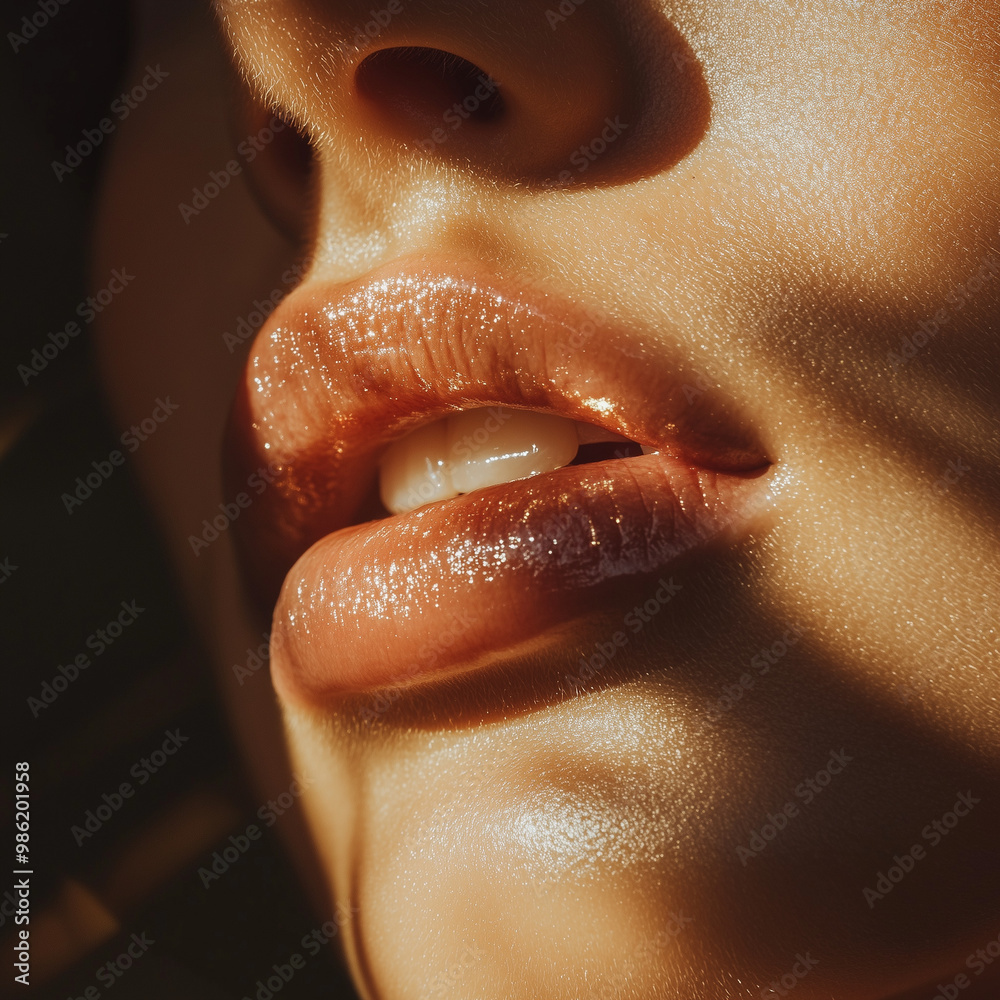 close up macro shot of a woman model's defined pretty bright lips in the sunlight during golden hour close up macro shot of a woman model's defined pretty bright lips in the sunlight during golden hour
