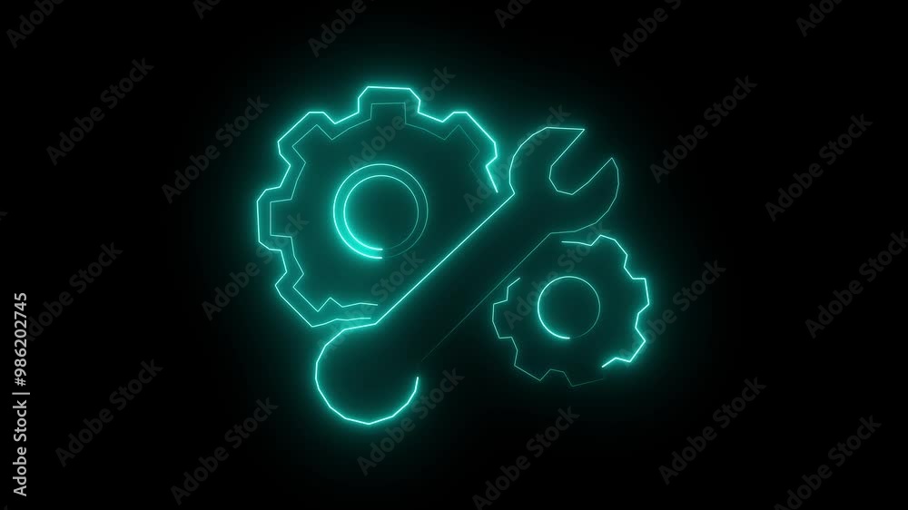 Neon setting icon animated , black background. Neon setting icon animated , black background.