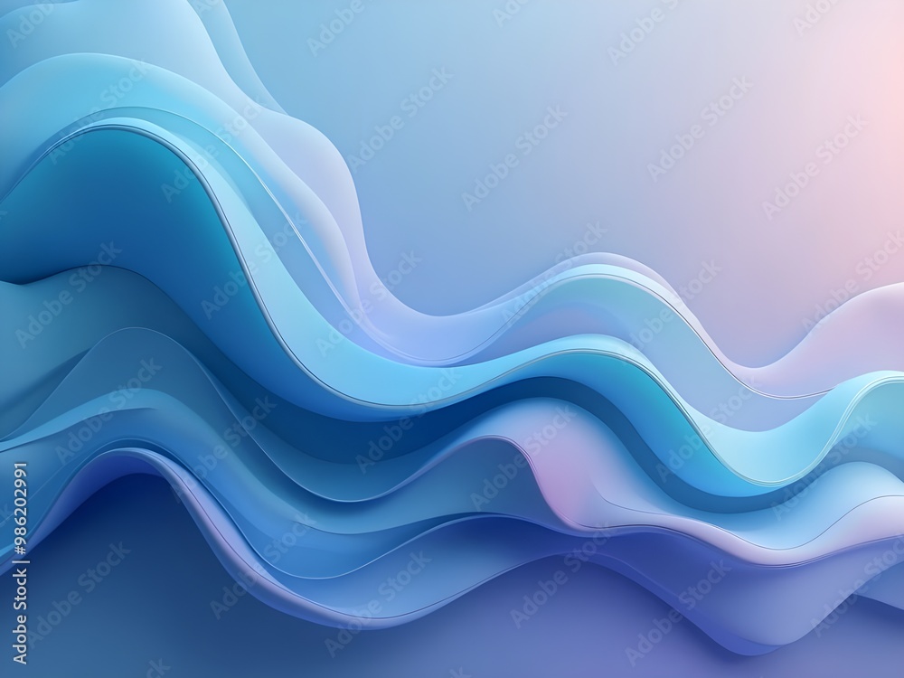 Abstract Blue and Purple Flowing Waves on White Background