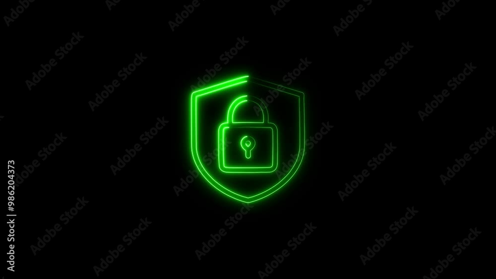 Neon padlock icon. Data protect concept and neon line lock icon concept. Neon padlock icon. Data protect concept and neon line lock icon concept.