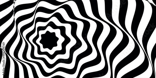 bstract hypnotic pattern with black-white striped lines. Psychedelic background.