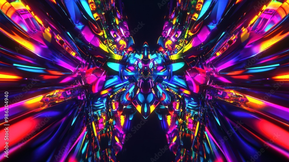 Kaleidoscope of neon shapes and patterns with glossy black Black Friday frenzy Kaleidoscope of neon shapes and patterns with glossy black Black Friday frenzy