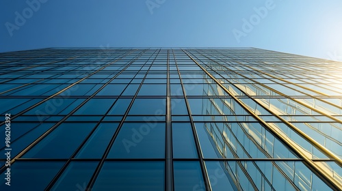 Glass Facade of a Modern Skyscraper with Reflections