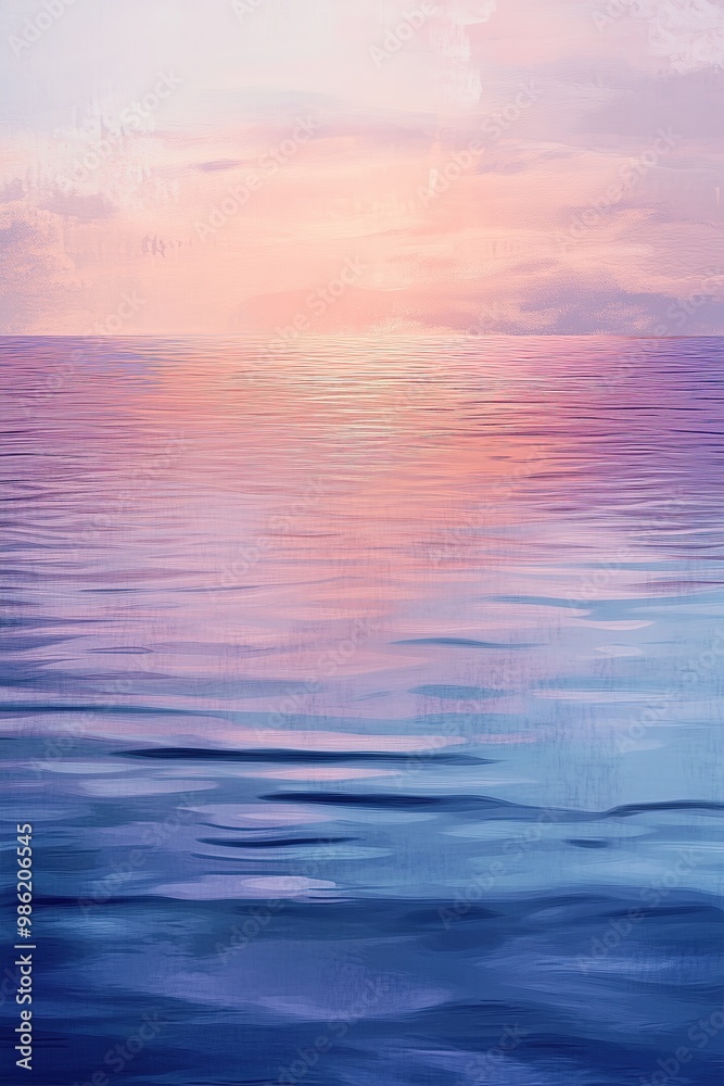 Fototapeta premium Ombre Reflection of Pastel Sunset Over a Lake with Textured Strokes Mimicking Rippling Water