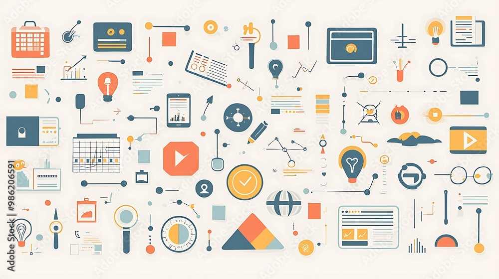 An abstract business strategy concept using flat design to illustrate planning, growth, and success. An abstract business strategy concept using flat design to illustrate planning, growth, and success.