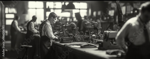  men working in an old-fashioned factory