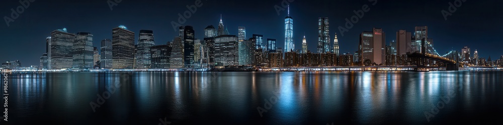 Panoramic view of the night skyline in New York Panoramic view of the night skyline in New York