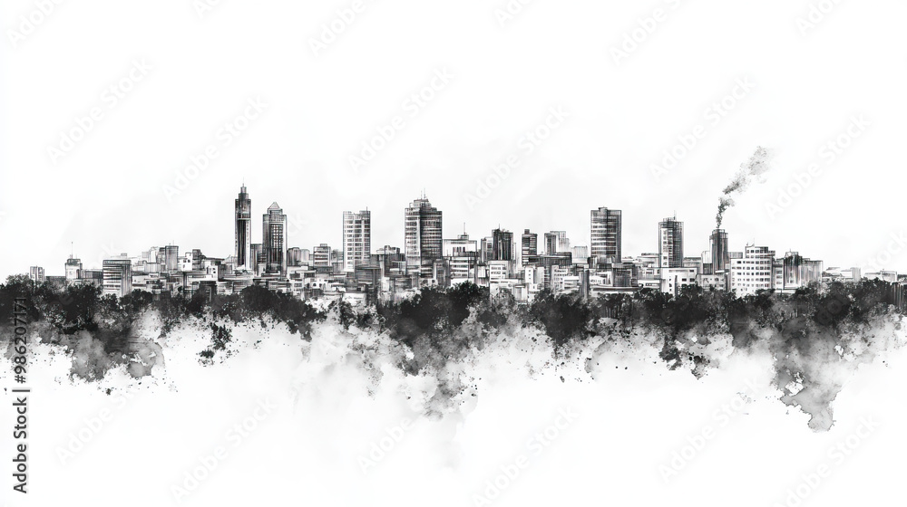 Fototapeta premium Eldoret, Kenya, black and white pen pencil hand-drawn effect drawing illustration for travel poster, card, wallpaper, backdrop or banner. Modern, clear, artistic and simple