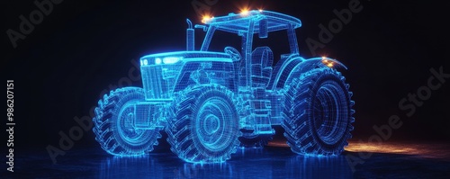  blue wireframe tractor hologram 