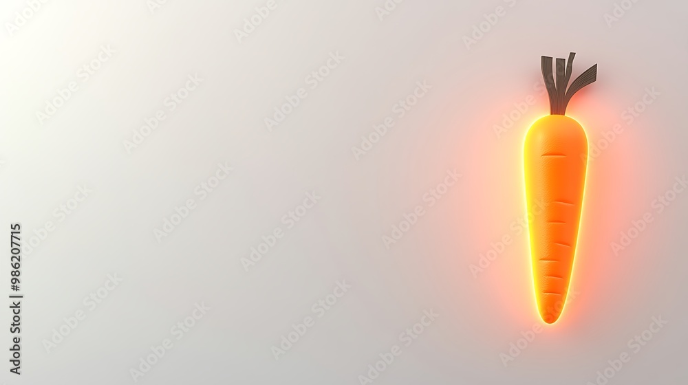Glowing Carrot with Green Tops on a White Background Glowing Carrot with Green Tops on a White Background