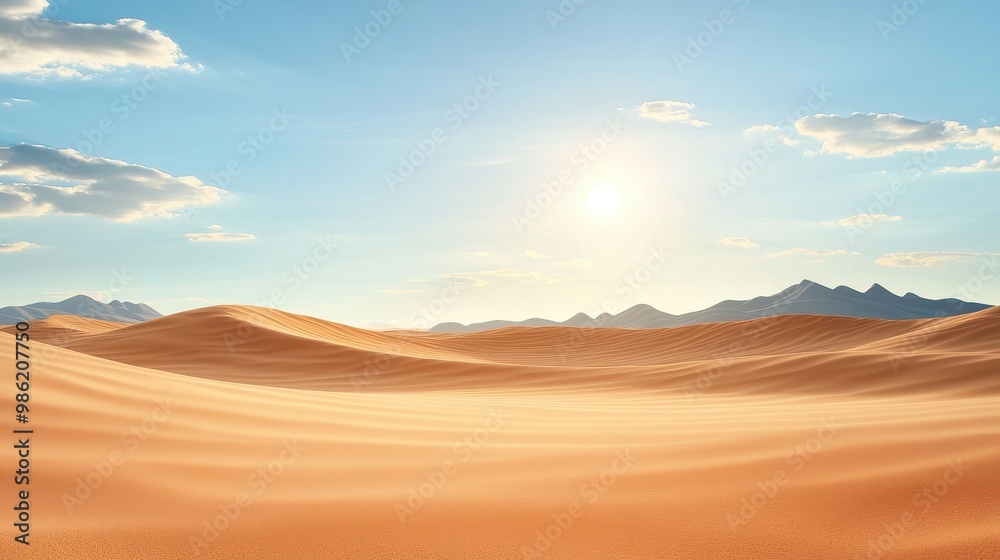 Serene Desert Landscape Under Bright Blue Sky Serene Desert Landscape Under Bright Blue Sky
