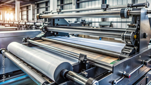 Close-up of a printing press in operation, printing, press, equipment, industry, technology, machine, manufacturing