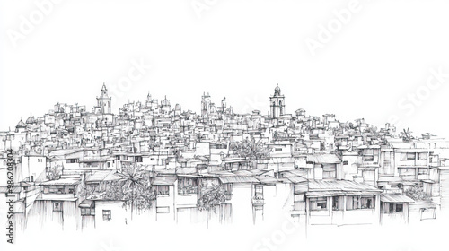 Escuintla, Guatemala, black and white pen pencil hand-drawn effect drawing illustration for travel poster, card, wallpaper, backdrop or banner. Modern, clear, artistic and simple