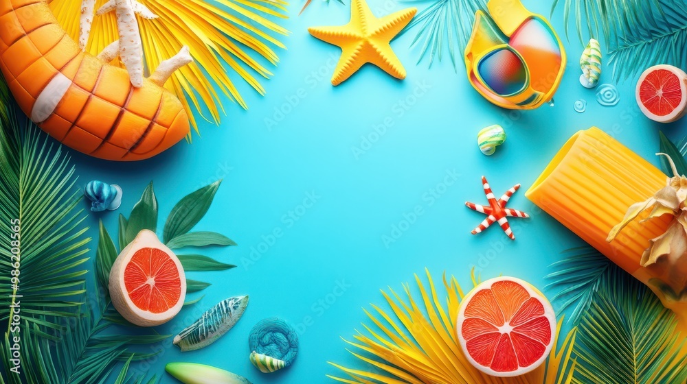 Vibrant summer background perfect for a poster or banner. Use it to promote your summer sale or create a captivating design with a summer fun concept. Vibrant summer background perfect for a poster or banner. Use it to promote your summer sale or create a captivating design with a summer fun concept.