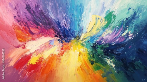Wallpaper Mural Vibrant and dynamic, this abstract painting boasts a rough texture and an explosion of multicolored rainbow hues. Torontodigital.ca