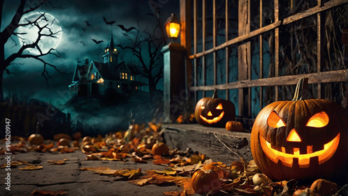 Spooky Halloween magic kids, haunted houses, creepy Jack-o-Lanterns, and spooky scenes