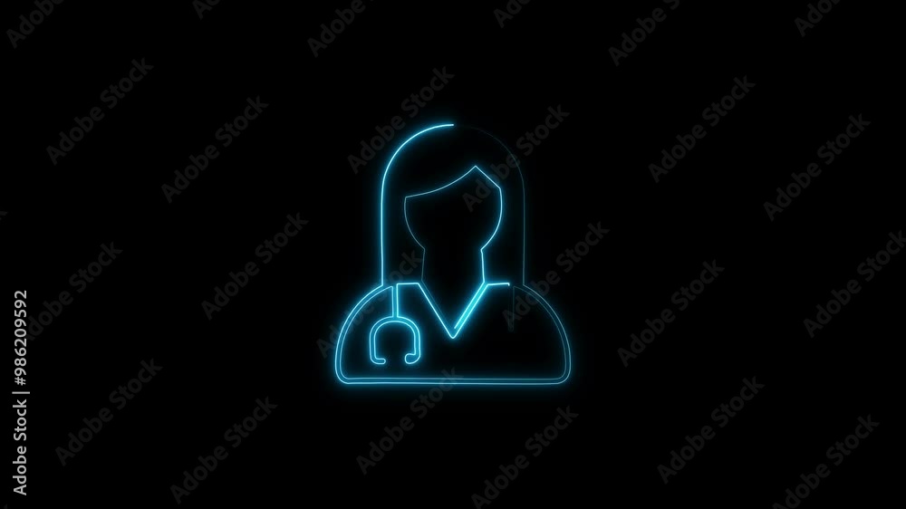 Glowing neon nurse or female doctor icon. Veterinarian doctor icon concept. Glowing neon nurse or female doctor icon. Veterinarian doctor icon concept.