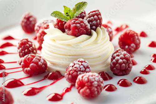 White chocolate mousse with raspberry coulis