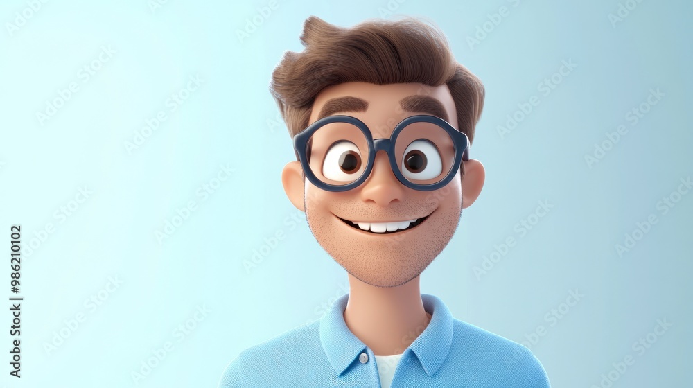 Cheerful 3D cartoon man with glasses smiling. Cheerful 3D cartoon man with glasses smiling.