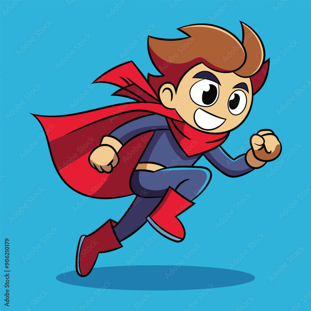 A cartoon character with a red cape running in the air illustration
A cartoon character with a red cape running in the air illustration