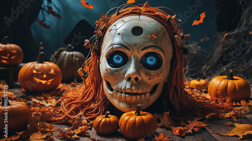 Spooky Halloween magic kids, haunted houses, creepy Jack-o-Lanterns, and spooky scenes