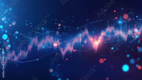 Abstract digital background with glowing lines, dots, and bokeh effect.
