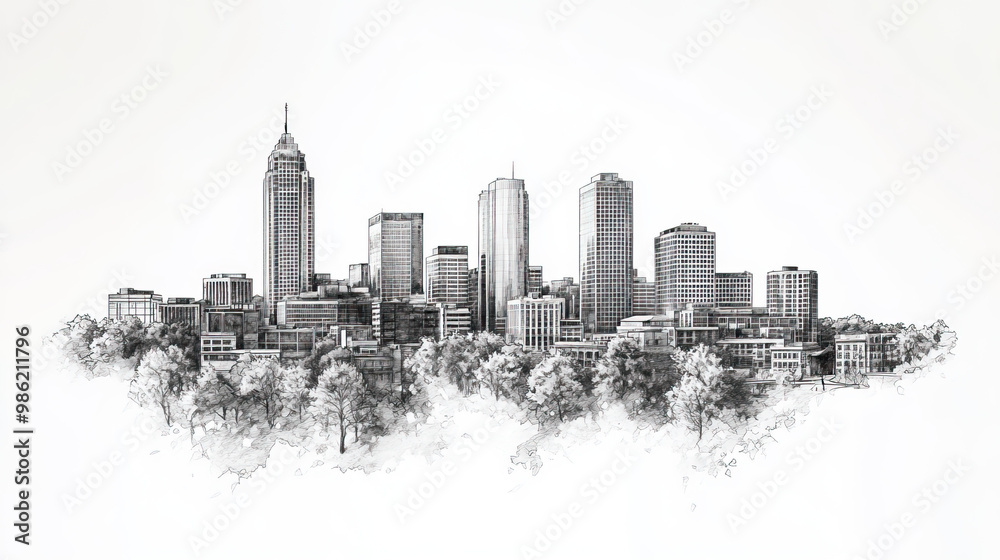 Fototapeta premium Fort Wayne, Indiana, black and white pen pencil hand-drawn effect drawing illustration for travel poster, card, wallpaper, backdrop or banner. Modern, clear, artistic and simple
