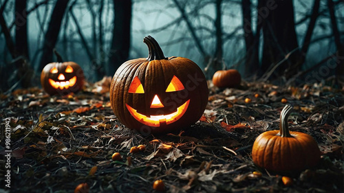 Spooky Halloween magic kids, haunted houses, creepy Jack-o-Lanterns, and spooky scenes