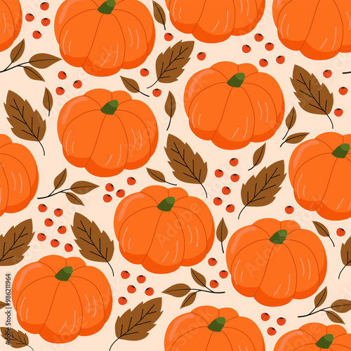 orange pumpkin autumn seamless pattern background illustration