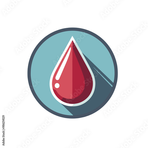 Blood drop, icon in round badge, color vector, isolated, transparent background