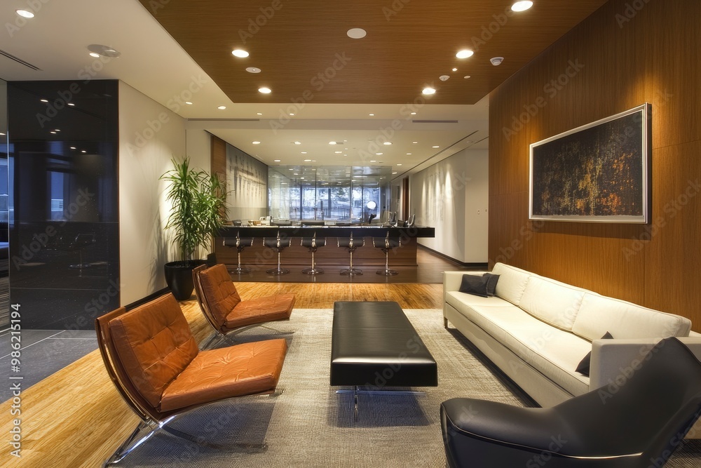Modern and comfortable company office interior with formal meeting room and relaxation area with generative ai Modern and comfortable company office interior with formal meeting room and relaxation area with generative ai