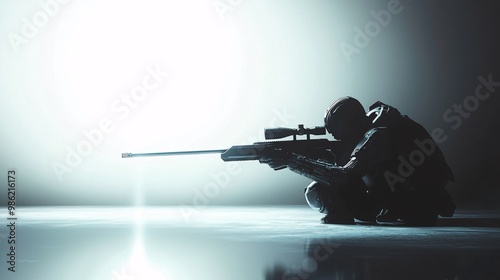 Futuristic Minimalist Sniper in Action Pose