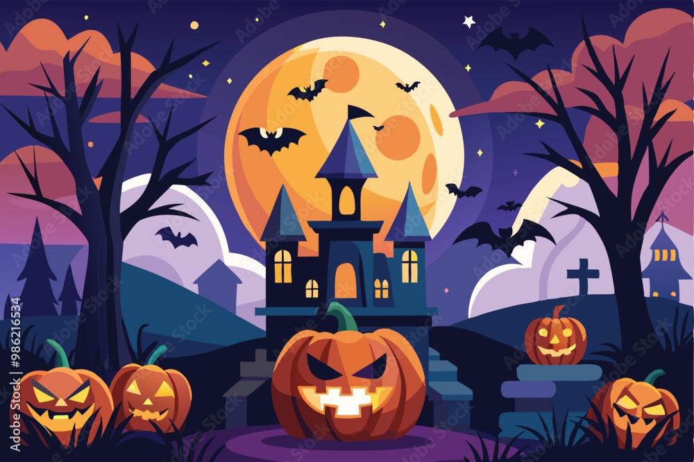 Fototapeta premium Halloween background flat illustration