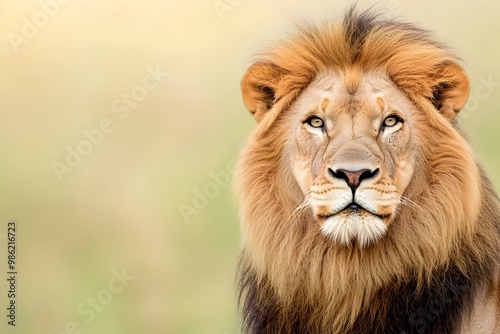 Regal Lion with Magnificent Mane Captured in Striking Close Up Portrait