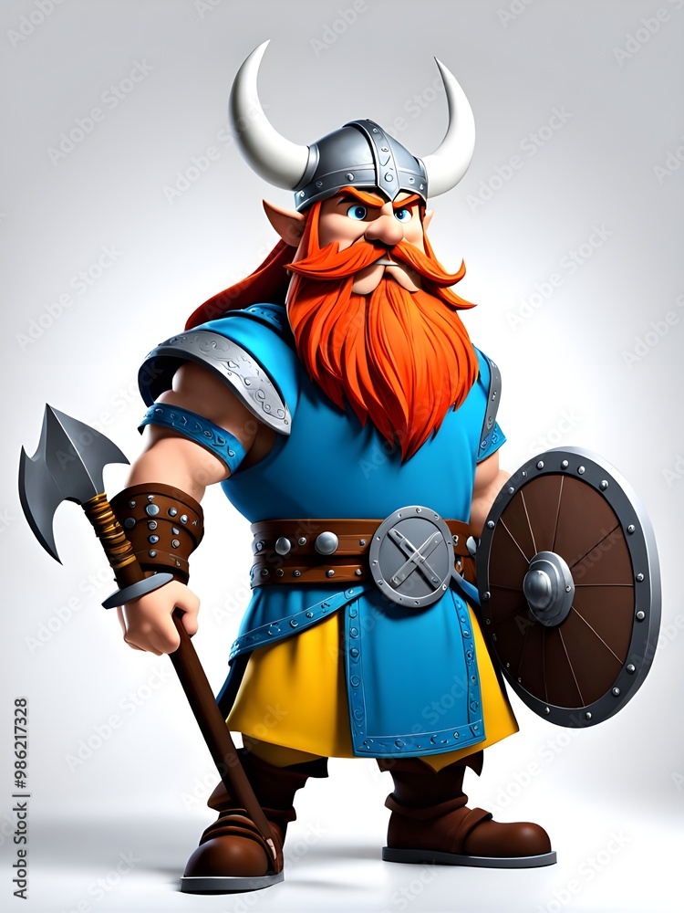 Naklejka premium 3D illustration Viking Cartoon with bold colors standing against. White background