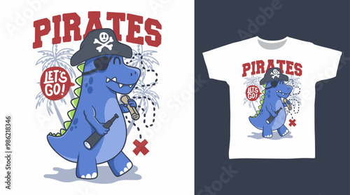 Cute Dino Pirates Vector Illustration T-shirt Designs.