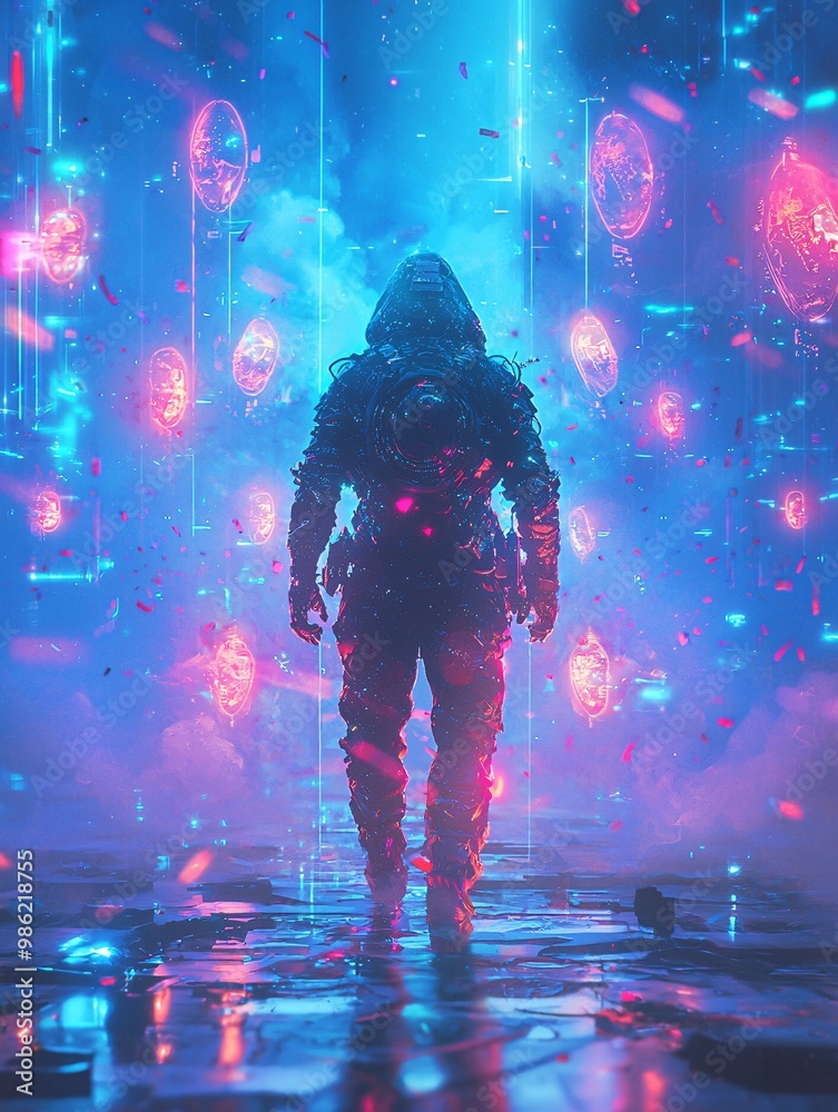 Obraz premium Surrealistic Futuristic Warrior Surrounded by Light