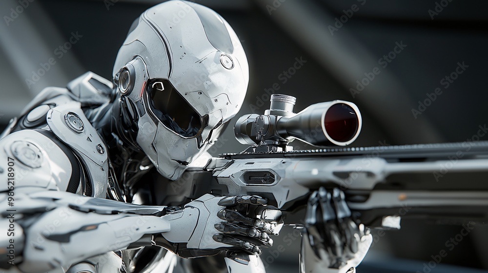 Futuristic Robot Sniper in Photorealistic Style Futuristic Robot Sniper in Photorealistic Style