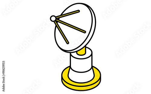 Simple line drawing of an antenna for a satellite, isometric illustration