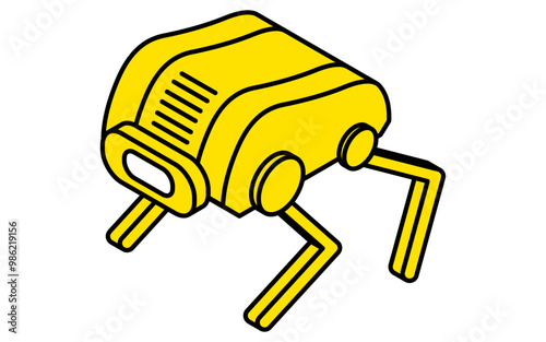 Simple line drawing of an unmanned spacecraft quadruped robot, isometric illustration