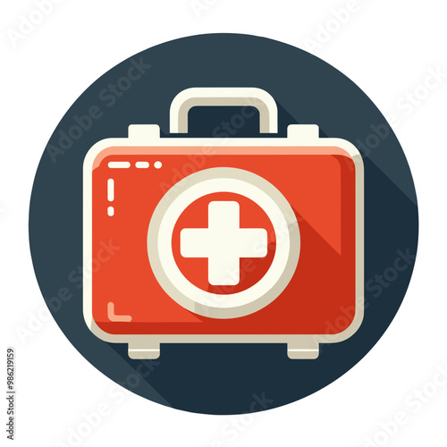 First aid kit, icon in round badge, color vector, isolated, transparent background