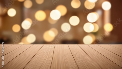 Wallpaper Mural Styled blurred background of a smooth wooden surface with grain patterns, enhanced by soft bokeh lights in yellow and white for a warm, festive atmosphere, generative ai Torontodigital.ca