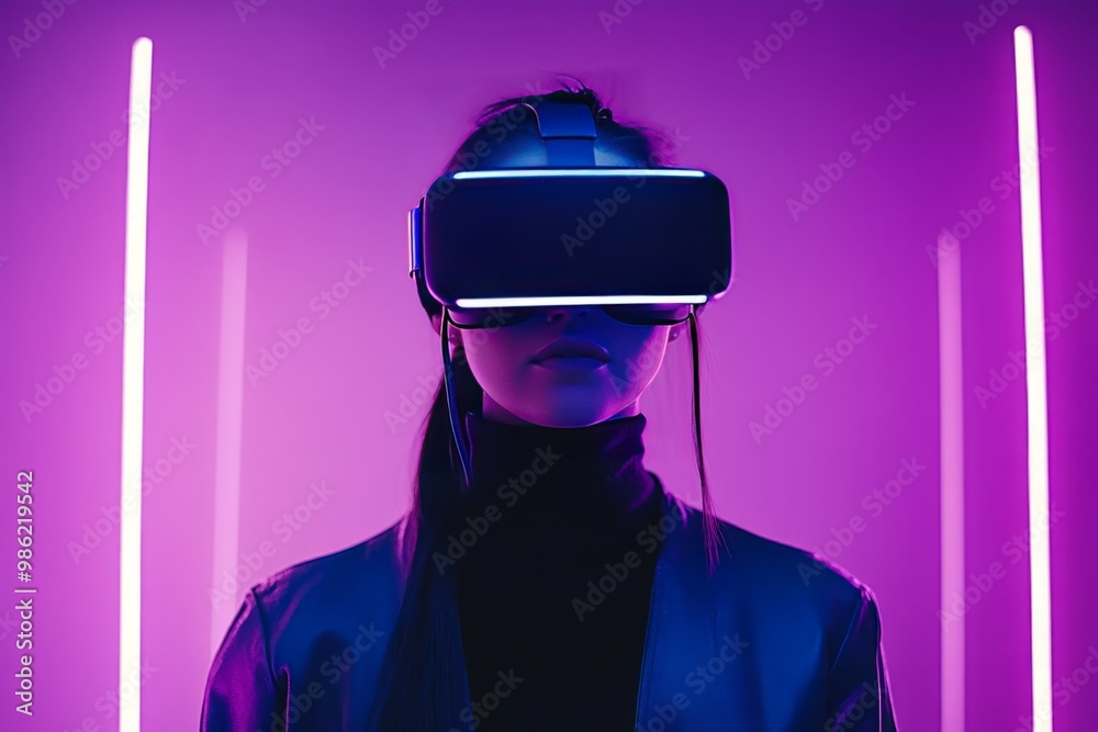 A woman wearing VR glasses, fully immersed in a virtual cybersecurity training environment, surrounded by bright, futuristic lighting. The high-tech office background complements her focus on learning A woman wearing VR glasses, fully immersed in a virtual cybersecurity training environment, surrounded by bright, futuristic lighting. The high-tech office background complements her focus on learning
