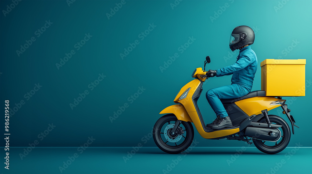 Man on Delivery Motorbike Isolated on Background: Ideal for Illustrating Fast Delivery Services, Logistics, and Urban Transportation Concepts - Perfect for Marketing, Ads, and E-Commerce Imagery. Man on Delivery Motorbike Isolated on Background: Ideal for Illustrating Fast Delivery Services, Logistics, and Urban Transportation Concepts - Perfect for Marketing, Ads, and E-Commerce Imagery.