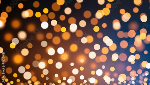 Bokeh photograph showcasing circular light spots in vibrant shades of orange, yellow, and white against a dark background for a dreamy, abstract effect, generative ai